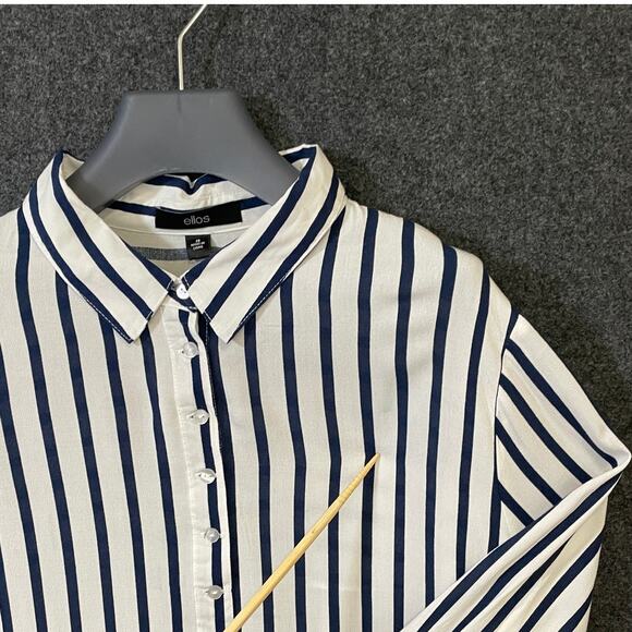 Ellos Button Up Shirt Blue White Vertical Stripe Rayon Blouse Women’s 20 Plus - Picture 11 of 14